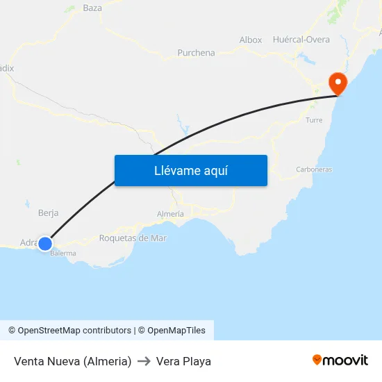 Venta Nueva (Almeria) to Vera Playa map