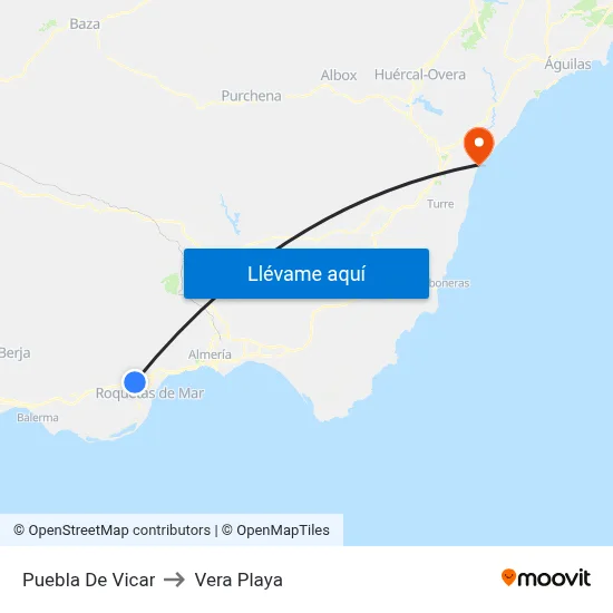 Puebla De Vicar to Vera Playa map
