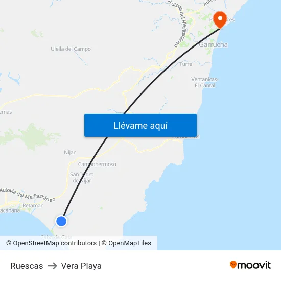 Ruescas to Vera Playa map