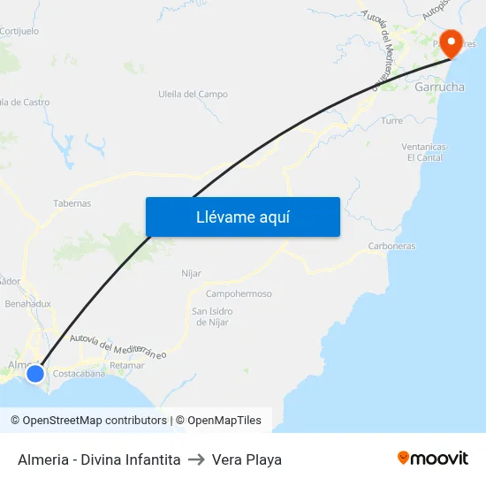 Almeria - Divina Infantita to Vera Playa map