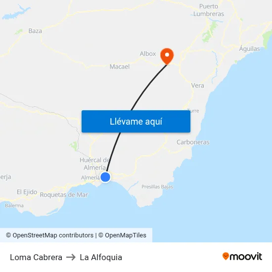 Loma Cabrera to La Alfoquia map