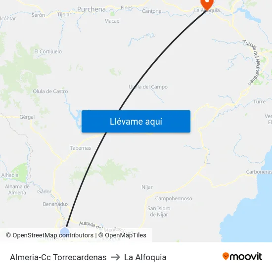 Almeria-Cc Torrecardenas to La Alfoquia map