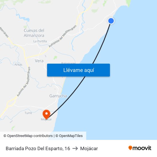 Barriada Pozo Del Esparto, 16 to Mojácar map