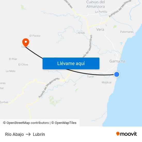 Río Abajo to Lubrín map