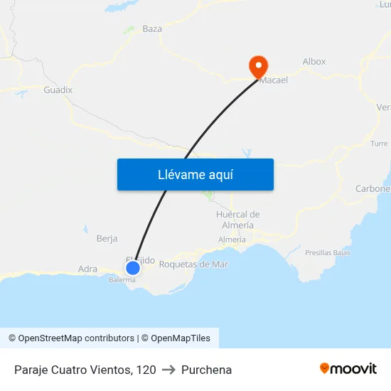 Paraje Cuatro Vientos, 120 to Purchena map