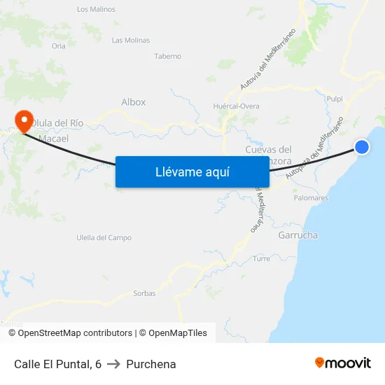 Calle El Puntal, 6 to Purchena map