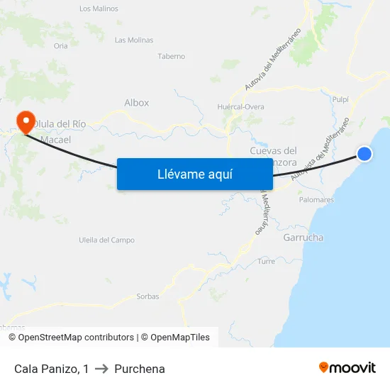 Cala Panizo, 1 to Purchena map