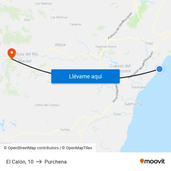 El Calón, 10 to Purchena map