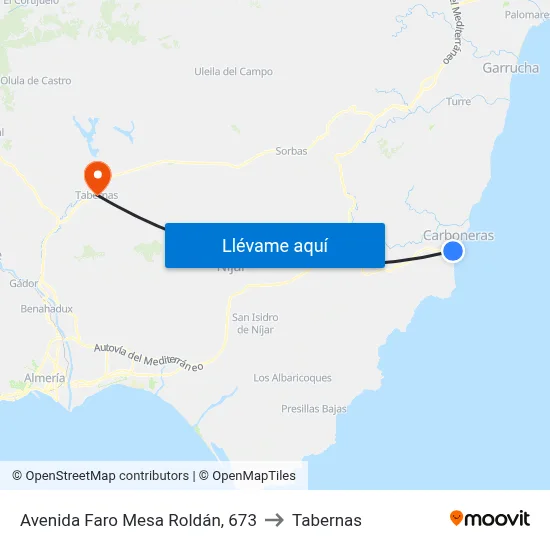 Avenida Faro Mesa Roldán, 673 to Tabernas map