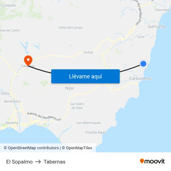 El Sopalmo to Tabernas map
