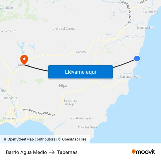 Barrio Agua Medio to Tabernas map