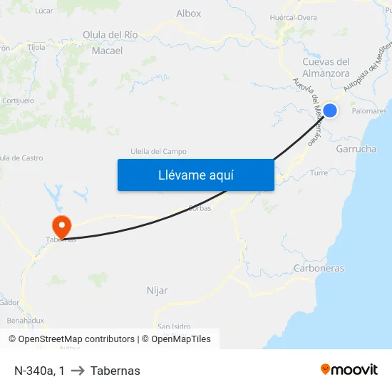 N-340a, 1 to Tabernas map