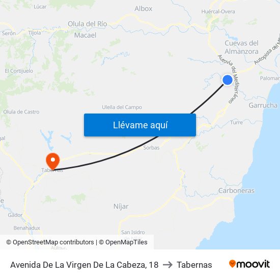Avenida De La Virgen De La Cabeza, 18 to Tabernas map