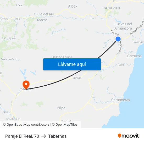 Paraje El Real, 70 to Tabernas map