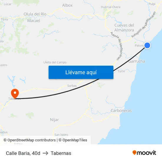 Calle Baria, 40d to Tabernas map