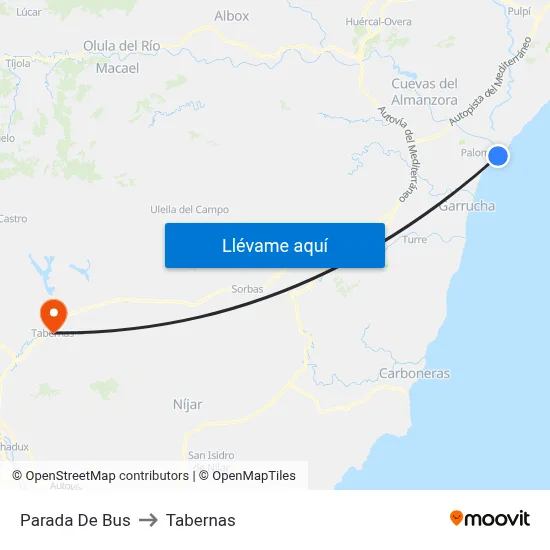 Parada De Bus to Tabernas map