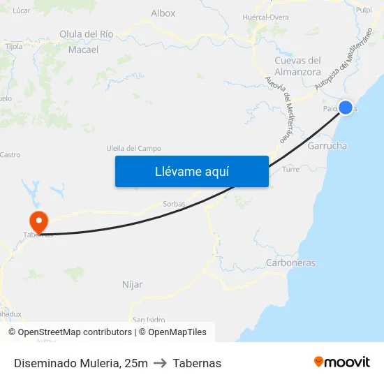 Diseminado Muleria, 25m to Tabernas map