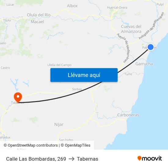 Calle Las Bombardas, 269 to Tabernas map