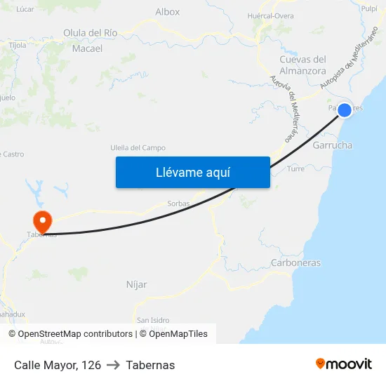 Calle Mayor, 126 to Tabernas map
