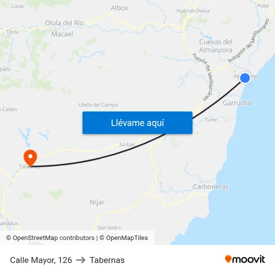 Calle Mayor, 126 to Tabernas map
