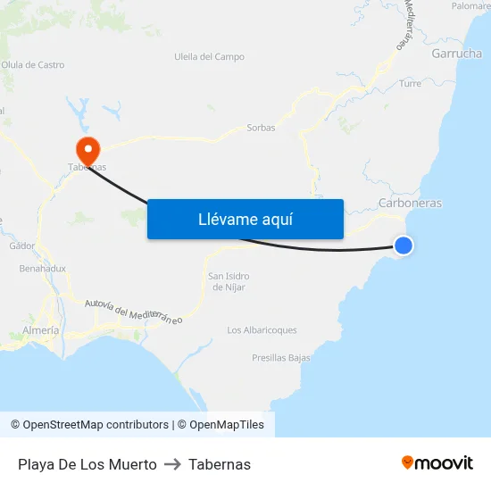 Playa De Los Muerto to Tabernas map