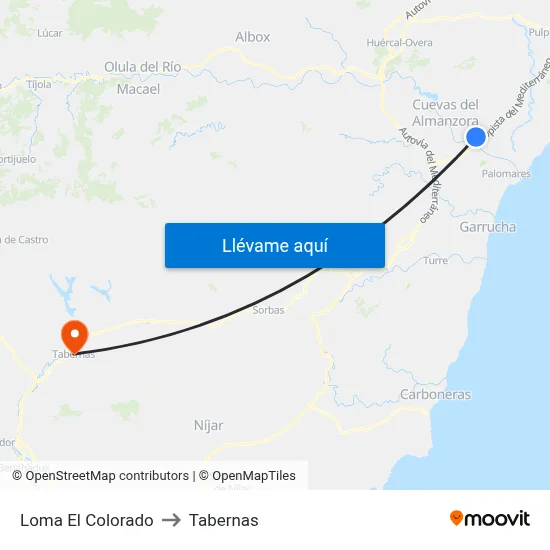 Loma El Colorado to Tabernas map