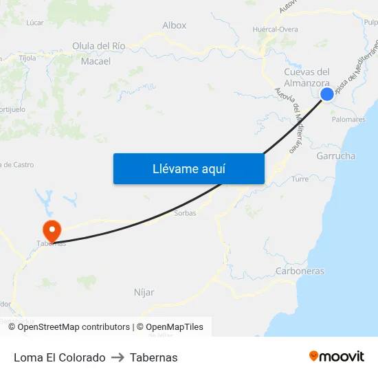 Loma El Colorado to Tabernas map