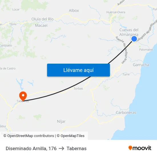 Diseminado Arnilla, 176 to Tabernas map