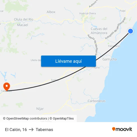 El Calón, 16 to Tabernas map