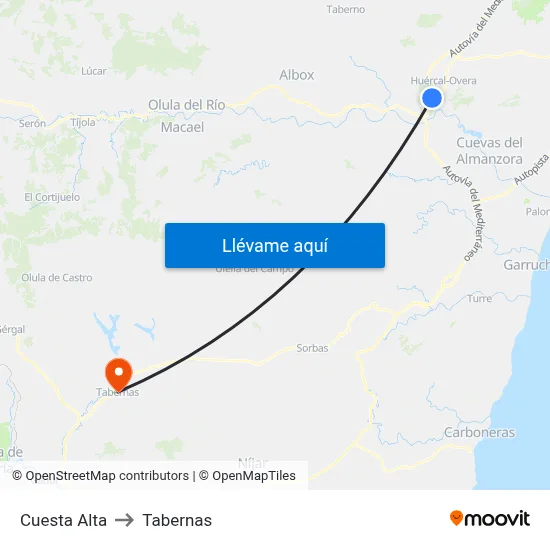Cuesta Alta to Tabernas map