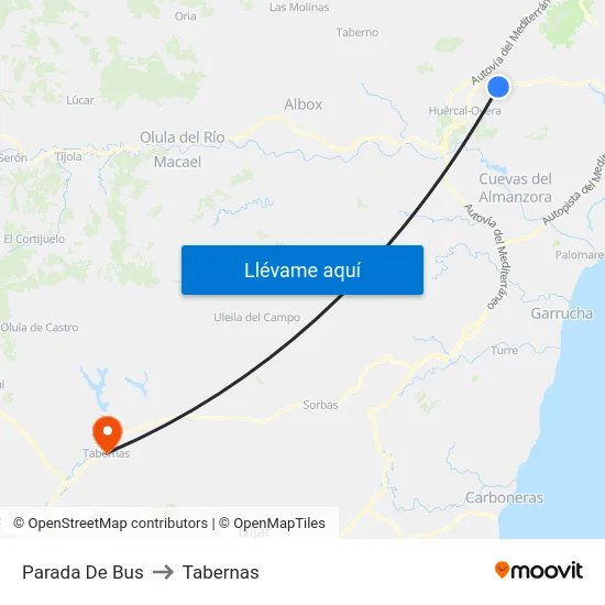 Parada De Bus to Tabernas map