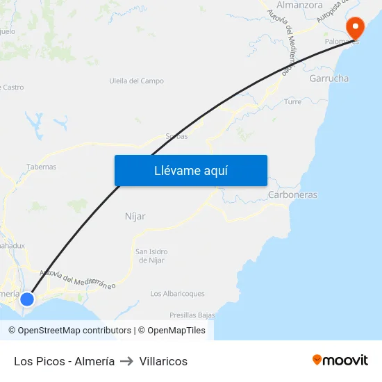 Los Picos - Almería to Villaricos map