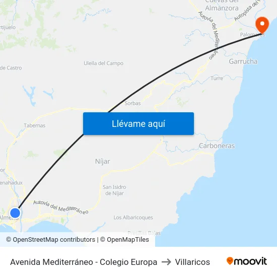 Avenida Mediterráneo - Colegio Europa to Villaricos map