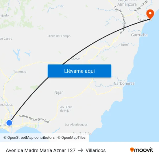 Avenida Madre María Aznar 127 to Villaricos map