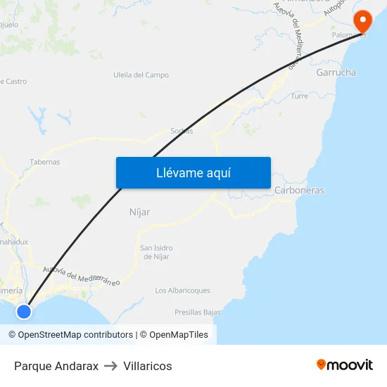 Parque Andarax to Villaricos map