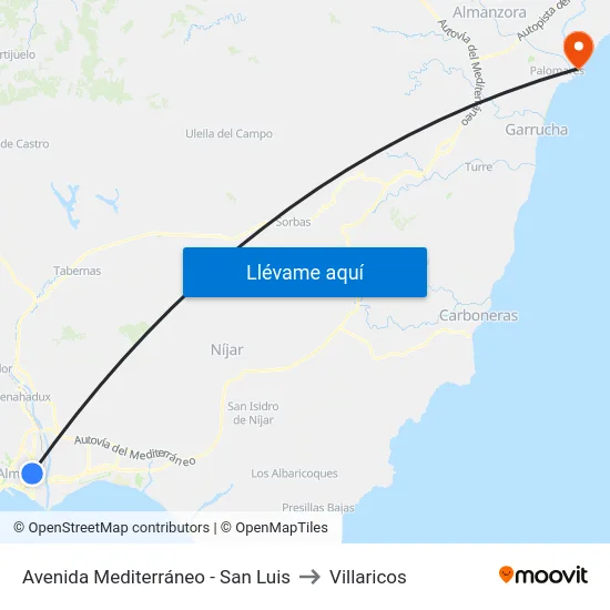 Avenida Mediterráneo - San Luis to Villaricos map