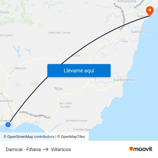 Darrical - Fiñana to Villaricos map