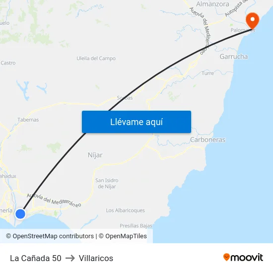 La Cañada 50 to Villaricos map