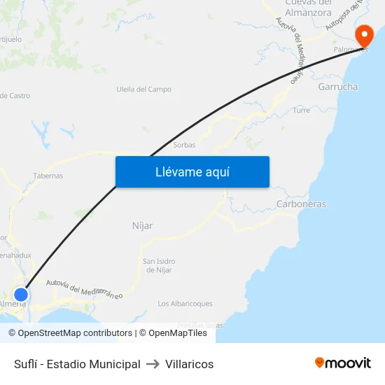 Suflí - Estadio Municipal to Villaricos map
