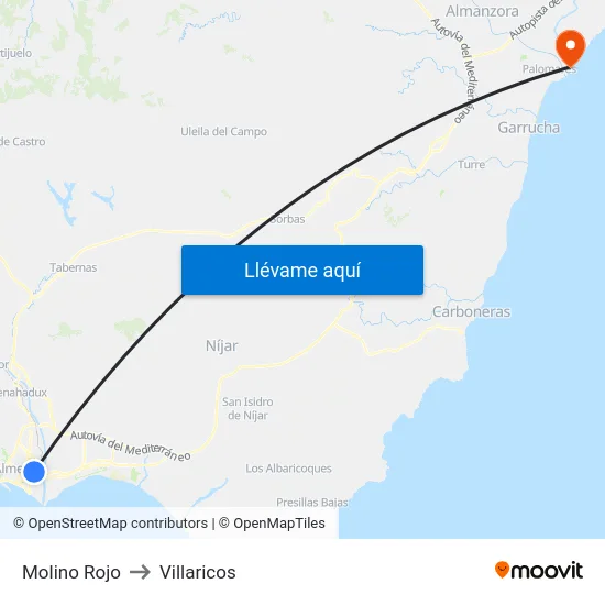 Molino Rojo to Villaricos map