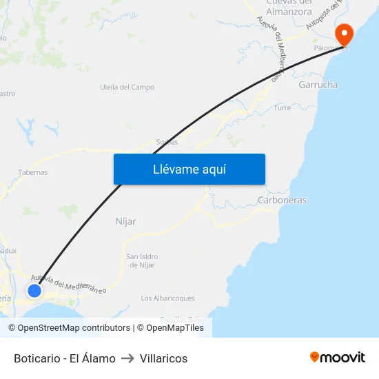 Boticario - El Álamo to Villaricos map