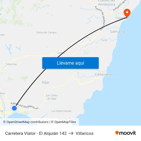 Carretera Viator - El Alquián 142 to Villaricos map