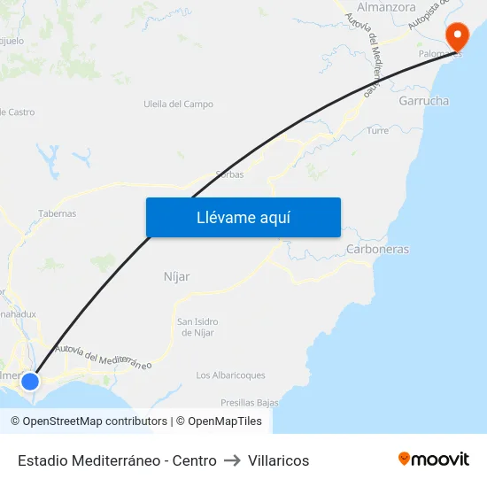 Estadio Mediterráneo - Centro to Villaricos map