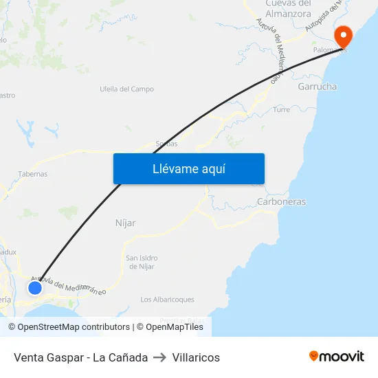 Venta Gaspar - La Cañada to Villaricos map