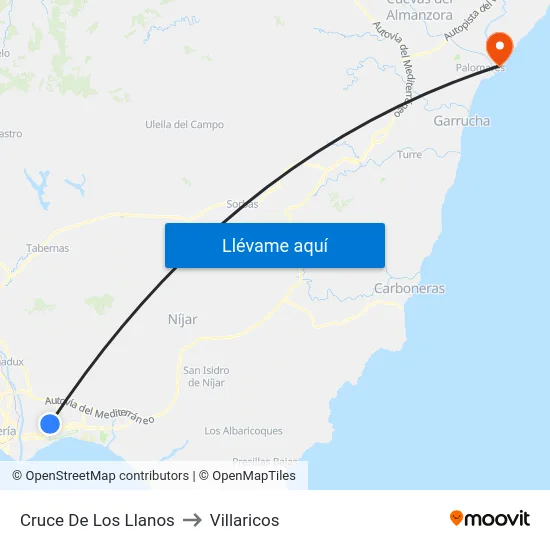 Cruce De Los Llanos to Villaricos map