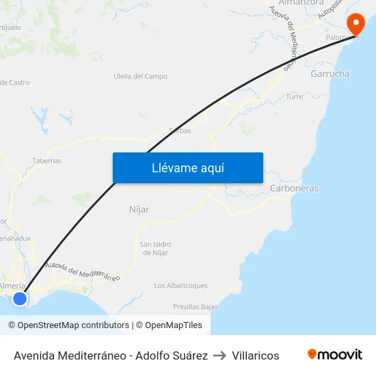 Avenida Mediterráneo - Adolfo Suárez to Villaricos map
