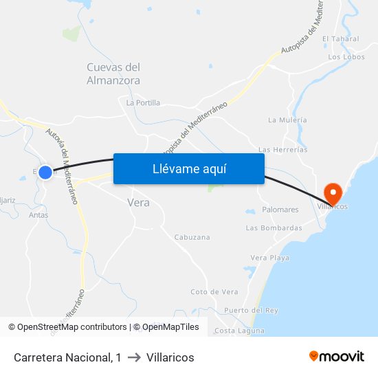 Carretera Nacional, 1 to Villaricos map