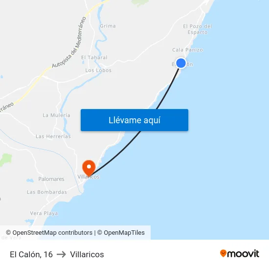 El Calón, 16 to Villaricos map
