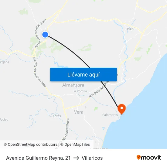 Avenida Guillermo Reyna, 21 to Villaricos map