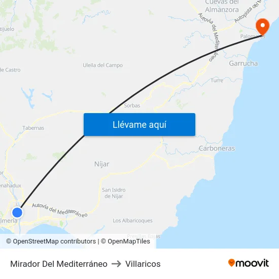 Mirador Del Mediterráneo to Villaricos map